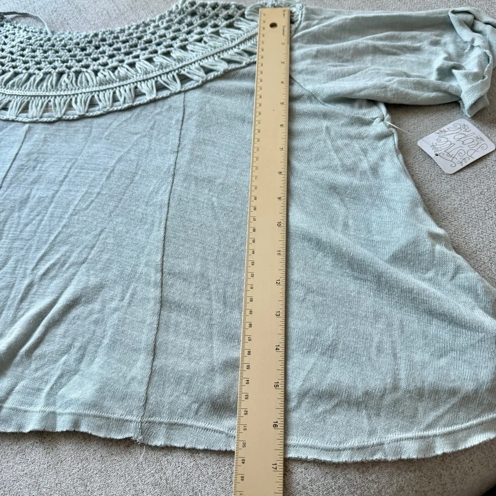 🩵 Free People Crochet Pale Baby Blue Colette Macrame Neckline Tee